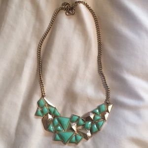 Green and gold geometric necklace